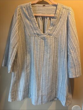 Free People "Goldie" Linen-Cotton Blend V-Neck Mini Dress